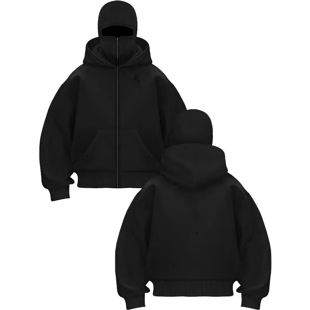 Outdoor Sport Winter Jacket - Balaclava Men Zip Hoodie Winter Warm