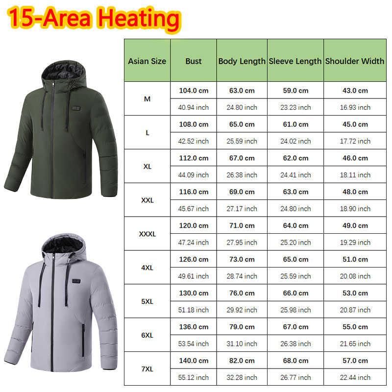 15 Area Heated Winter Hooded J - Outdoor Sport Winter Jacket のレビューと価格